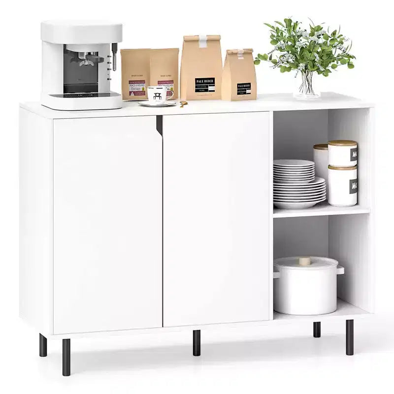 Buffet de cuisine Costway avec étagères réglables, 2 portes, pieds en métal robustes, blanc