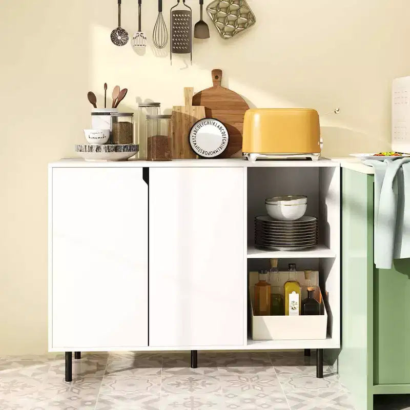 Buffet de cuisine Costway avec étagères réglables, 2 portes, pieds en métal robustes, blanc