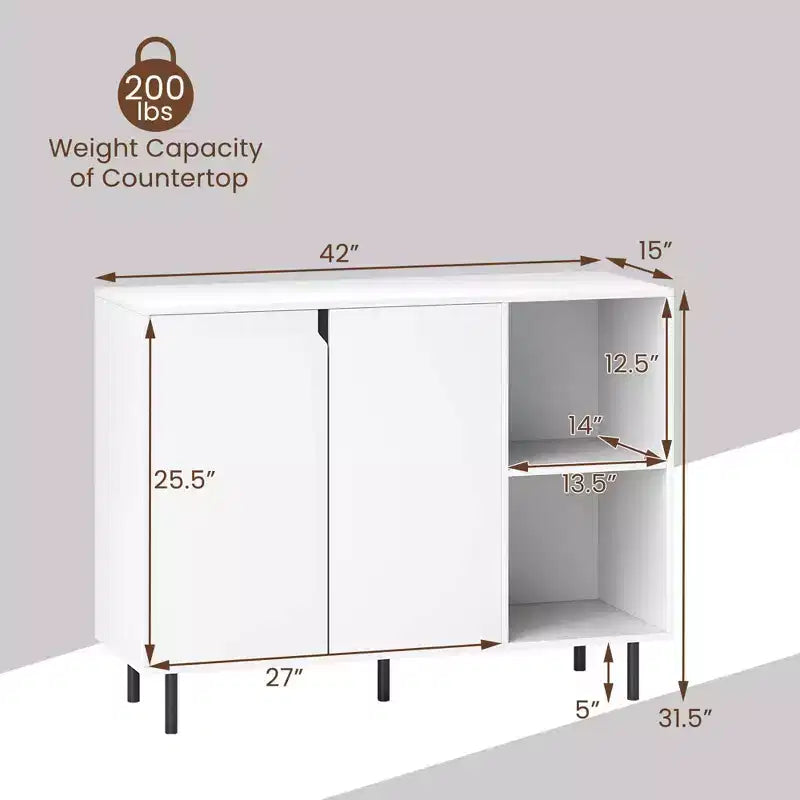 Buffet de cuisine Costway avec étagères réglables, 2 portes, pieds en métal robustes, blanc