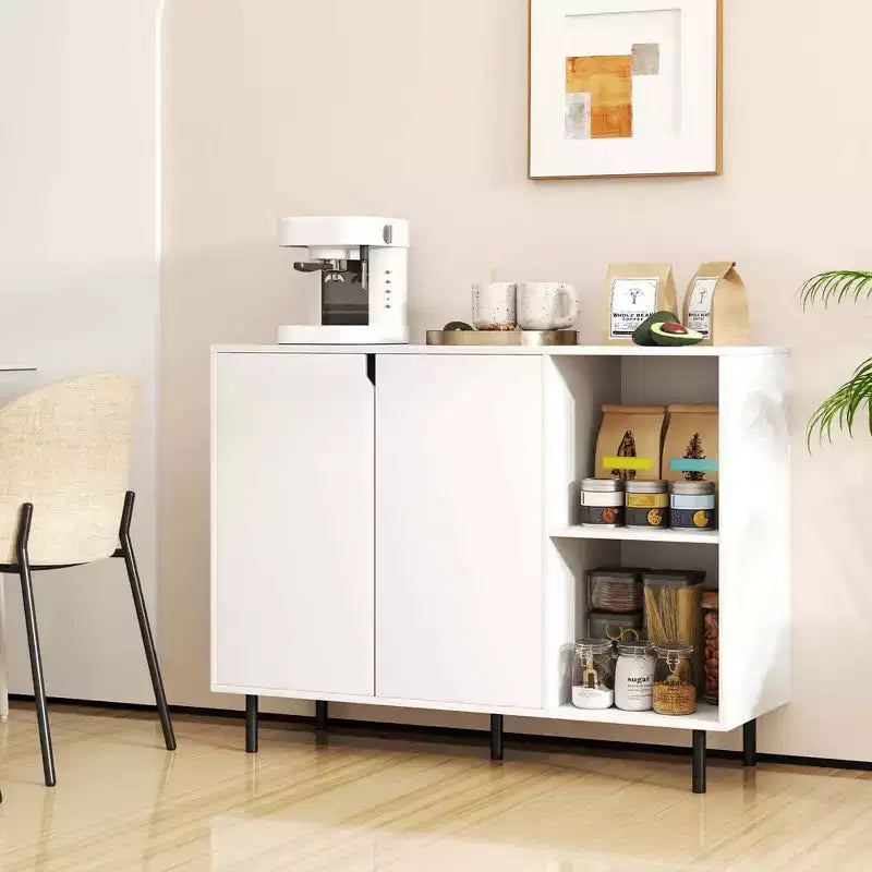 Buffet de cuisine Costway avec étagères réglables, 2 portes, pieds en métal robustes, blanc