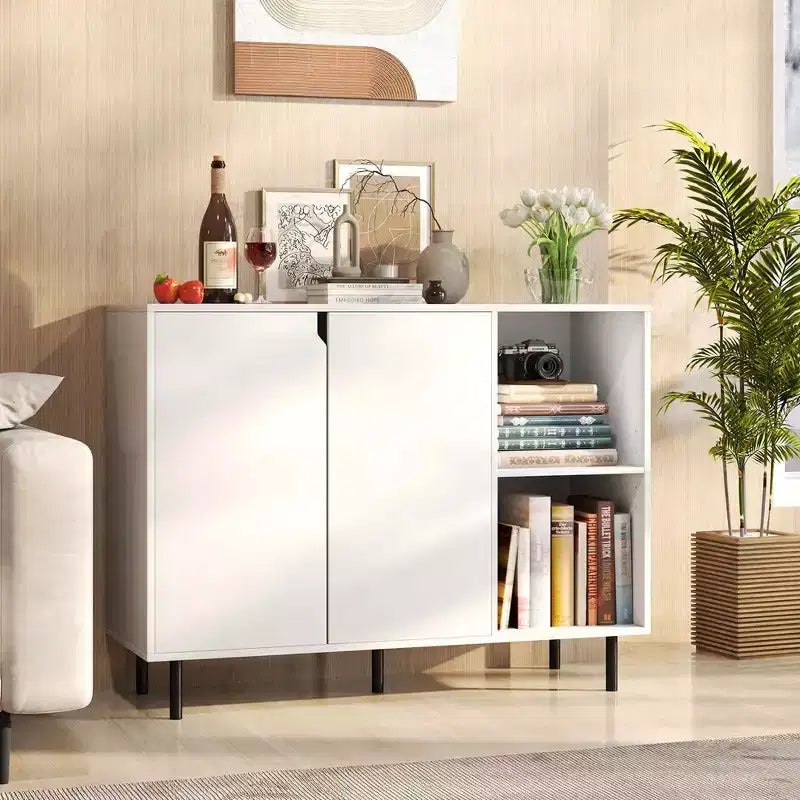 Buffet de cuisine Costway avec étagères réglables, 2 portes, pieds en métal robustes, blanc