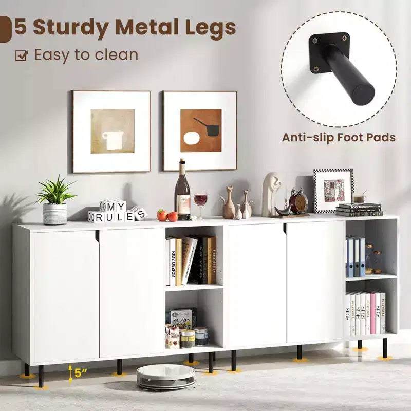 Buffet de cuisine Costway avec étagères réglables, 2 portes, pieds en métal robustes, blanc