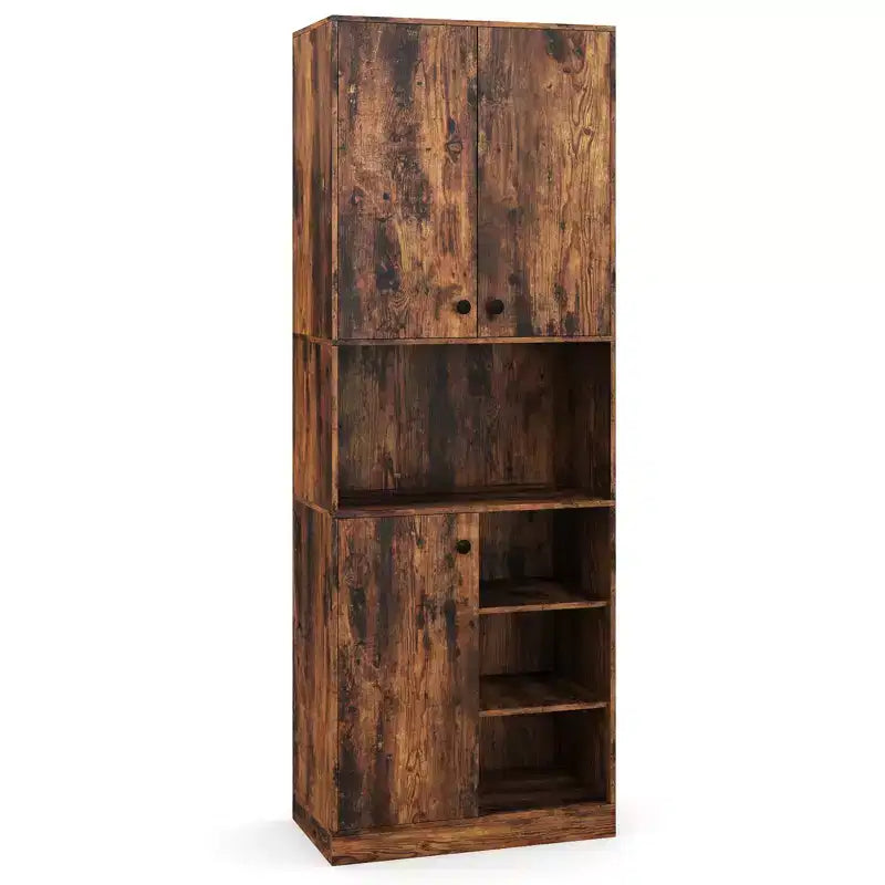 Meuble de rangement pour garde-manger Costway 166,4 cm de haut, meuble de cuisine moderne avec support micro-ondes marron/blanc