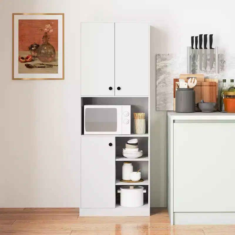 Meuble de rangement pour garde-manger Costway 166,4 cm de haut, meuble de cuisine moderne avec support micro-ondes marron/blanc