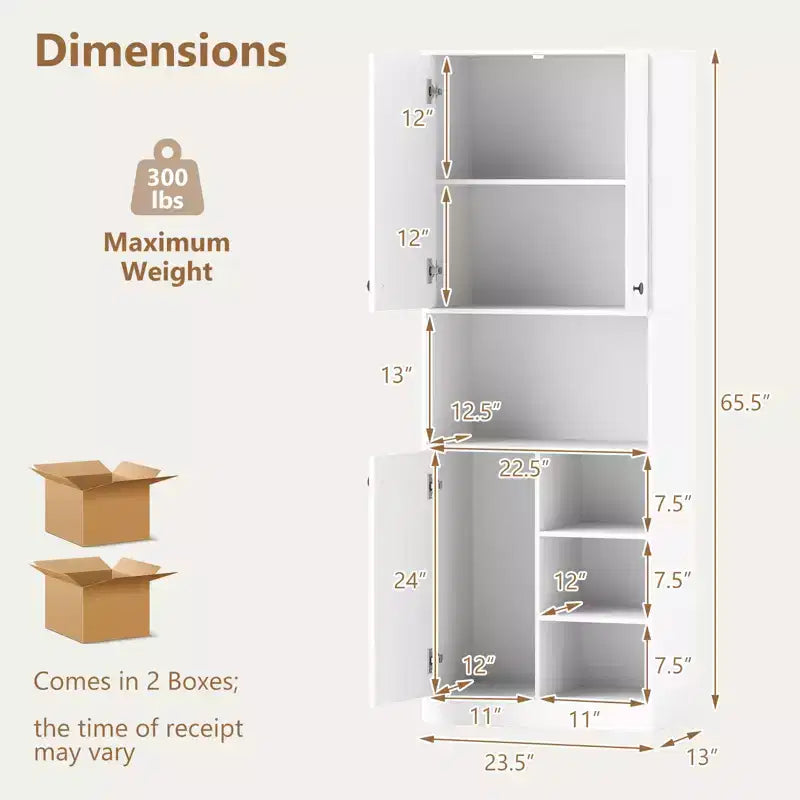 Meuble de rangement pour garde-manger Costway 166,4 cm de haut, meuble de cuisine moderne avec support micro-ondes marron/blanc
