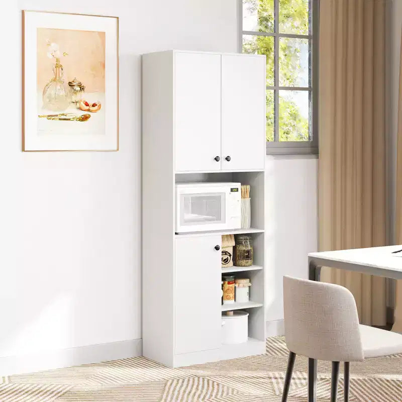 Meuble de rangement pour garde-manger Costway 166,4 cm de haut, meuble de cuisine moderne avec support micro-ondes marron/blanc