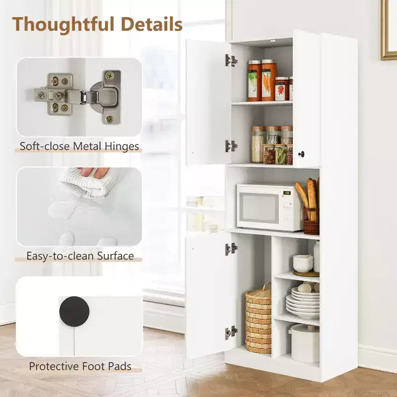 Meuble de rangement pour garde-manger Costway 166,4 cm de haut, meuble de cuisine moderne avec support micro-ondes marron/blanc