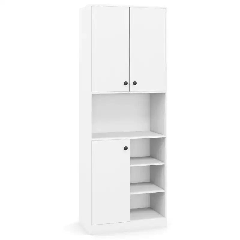Meuble de rangement pour garde-manger Costway 166,4 cm de haut, meuble de cuisine moderne avec support micro-ondes marron/blanc