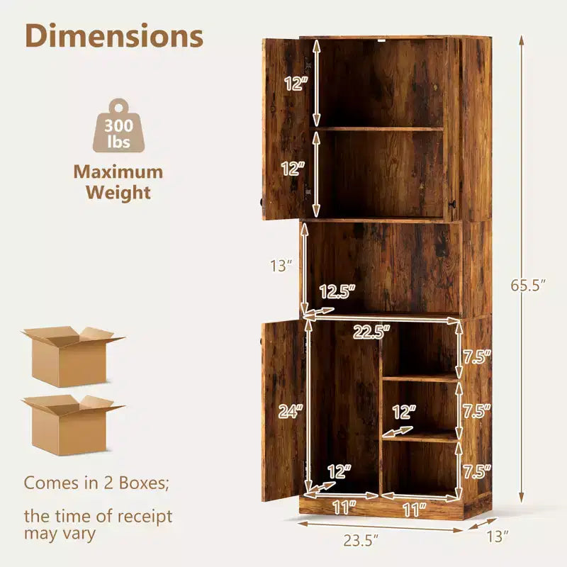 Meuble de rangement pour garde-manger Costway 166,4 cm de haut, meuble de cuisine moderne avec support micro-ondes marron/blanc