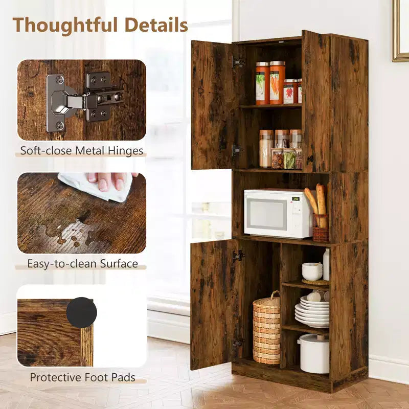 Meuble de rangement pour garde-manger Costway 166,4 cm de haut, meuble de cuisine moderne avec support micro-ondes marron/blanc
