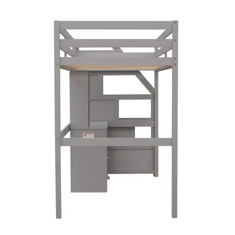 Lit mezzanine Whisen de 95,1 po L x 79,5 po l avec lit indépendant, escalier de rangement, bureau, étagères et tiroirs