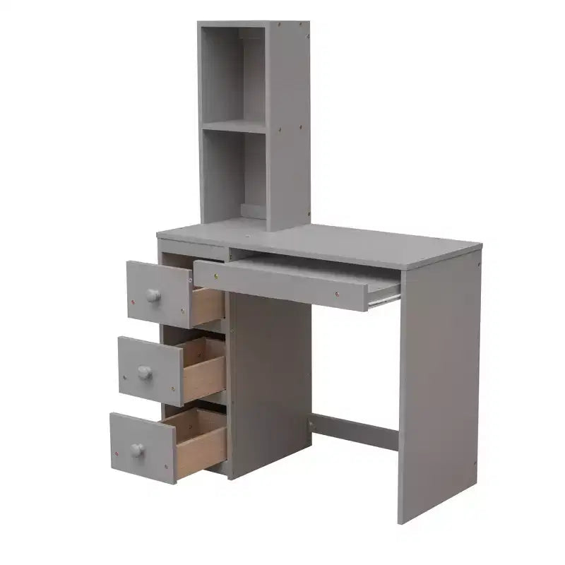 Lit mezzanine Whisen de 95,1 po L x 79,5 po l avec lit indépendant, escalier de rangement, bureau, étagères et tiroirs