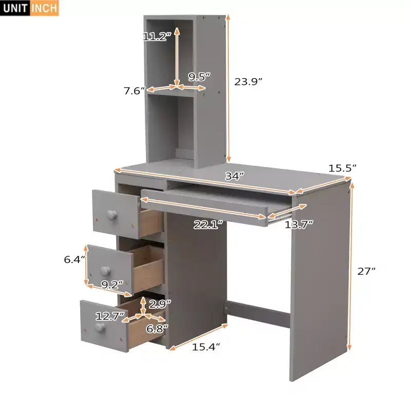 Lit mezzanine Whisen de 95,1 po L x 79,5 po l avec lit indépendant, escalier de rangement, bureau, étagères et tiroirs