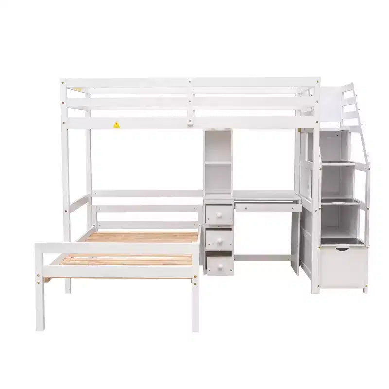 Lit mezzanine Whisen de 95,1 po L x 79,5 po l avec lit indépendant, escalier de rangement, bureau, étagères et tiroirs