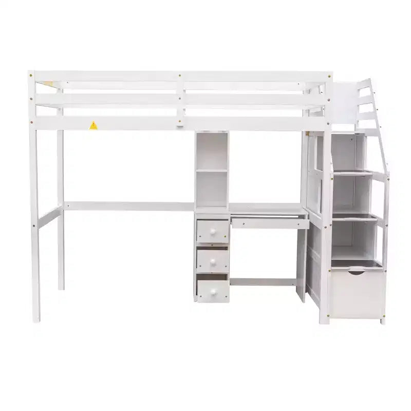 Lit mezzanine Whisen de 95,1 po L x 79,5 po l avec lit indépendant, escalier de rangement, bureau, étagères et tiroirs