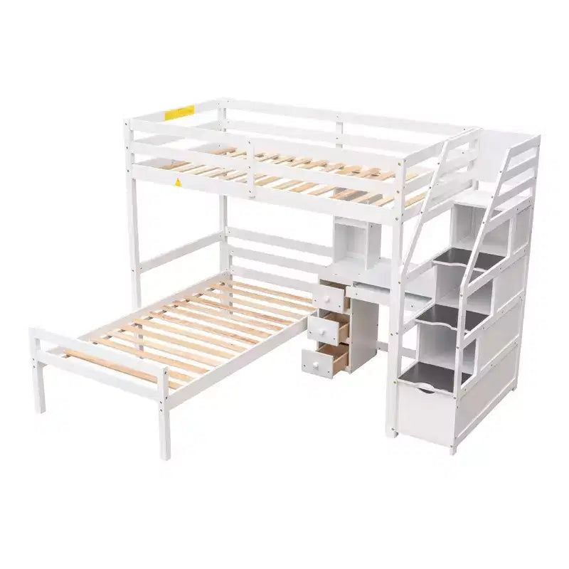 Lit mezzanine Whisen de 95,1 po L x 79,5 po l avec lit indépendant, escalier de rangement, bureau, étagères et tiroirs