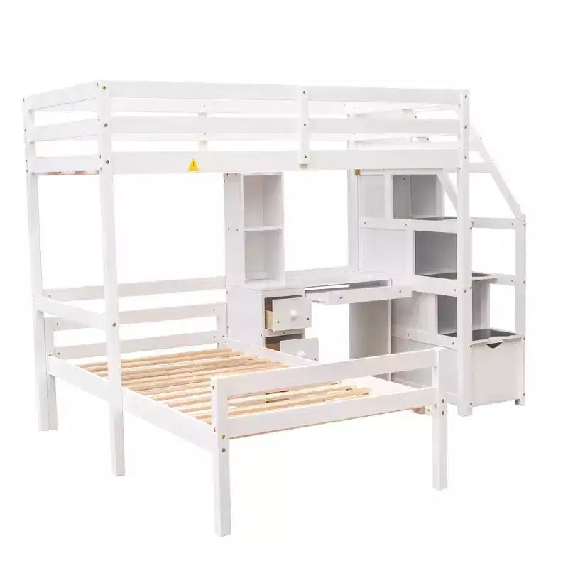 Lit mezzanine Whisen de 95,1 po L x 79,5 po l avec lit indépendant, escalier de rangement, bureau, étagères et tiroirs