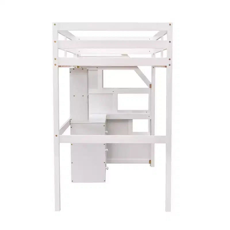 Lit mezzanine Whisen de 95,1 po L x 79,5 po l avec lit indépendant, escalier de rangement, bureau, étagères et tiroirs