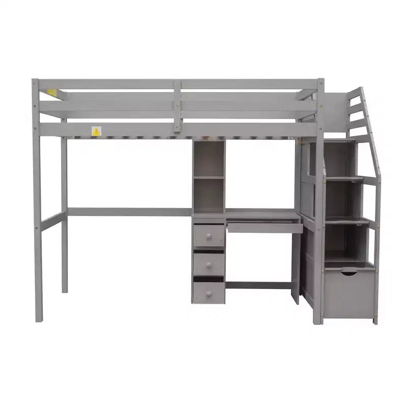 Lit mezzanine Whisen de 95,1 po L x 79,5 po l avec lit indépendant, escalier de rangement, bureau, étagères et tiroirs