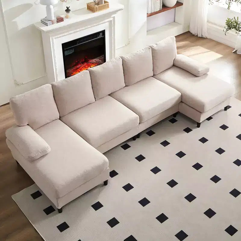 Canapé d'angle en U Mjkone, Canapé modulable 4 places, Canapé moderne de salon avec méridienne
