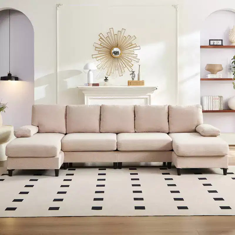 Mjkone U Shaped Sectional Sofa, 4-Seat Modular Sofa, Living Room Modern Couch with Chaise