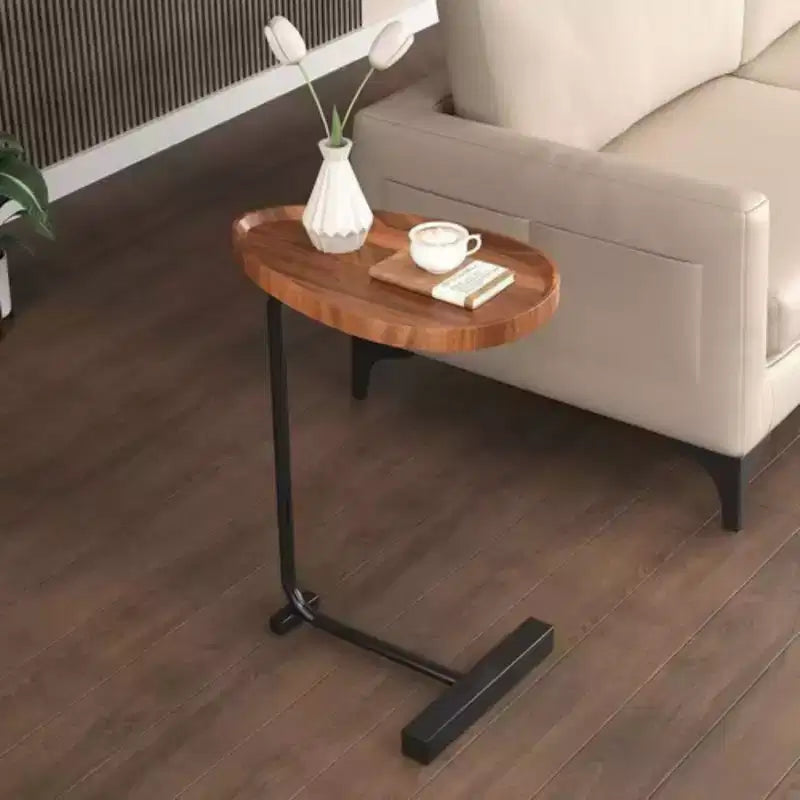 Table d'appoint en C marron, table de canapé compacte pour salon