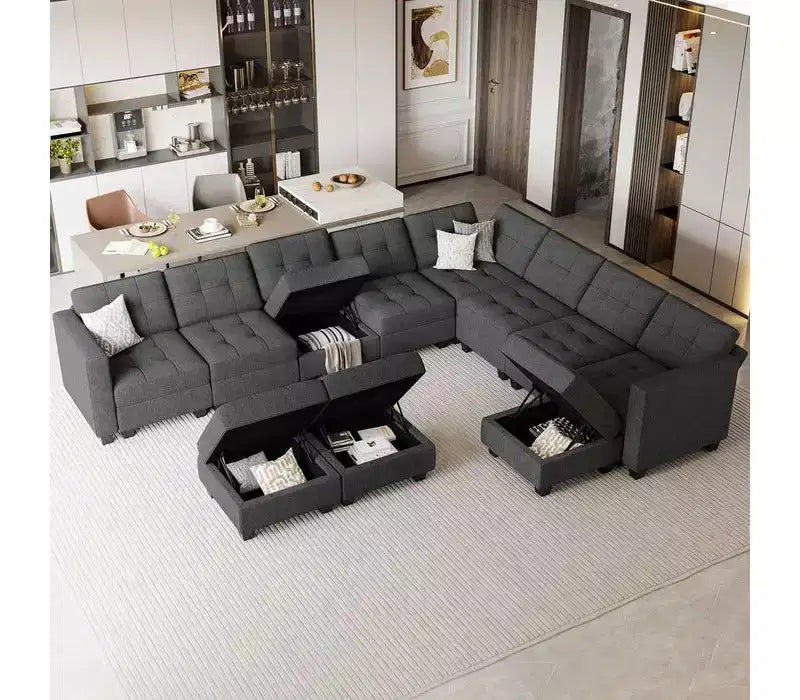 Canapé modulable Belffin Weave avec siège de rangement et pouf (9 places + 11 côtés)