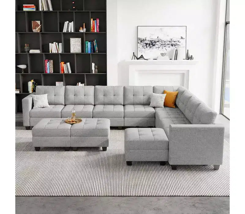 Canapé modulable Belffin Weave avec siège de rangement et pouf (9 places + 11 côtés)