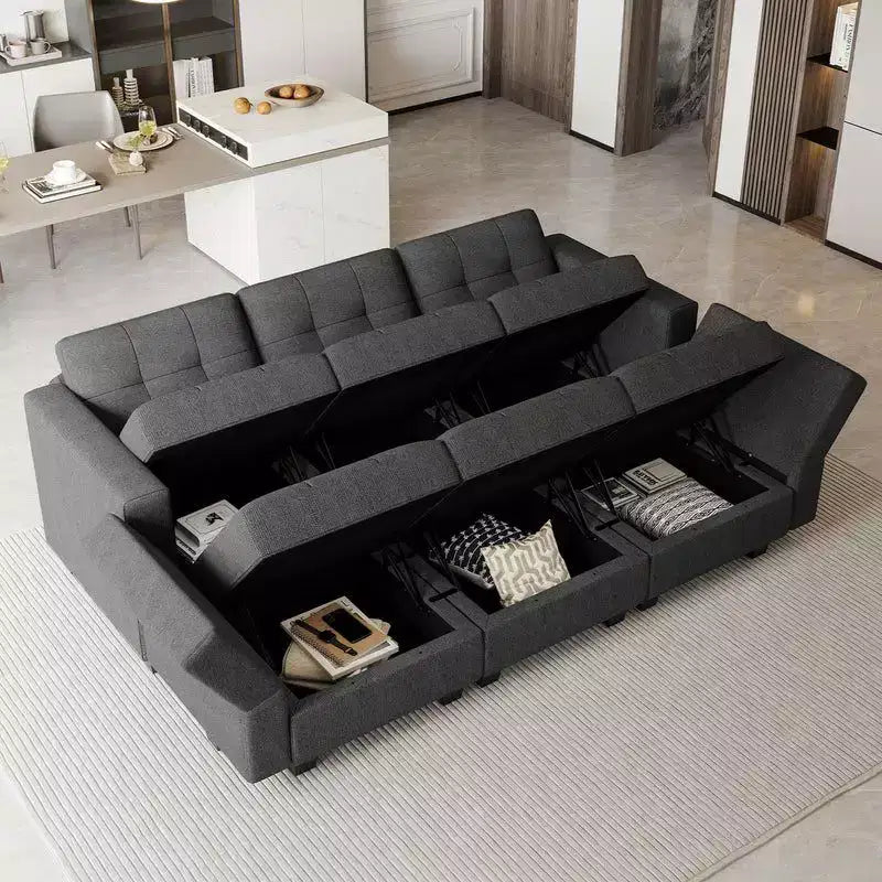 Canapé-lit modulaire Belffin Weave avec siège de rangement (6 places + 7 côtés)
