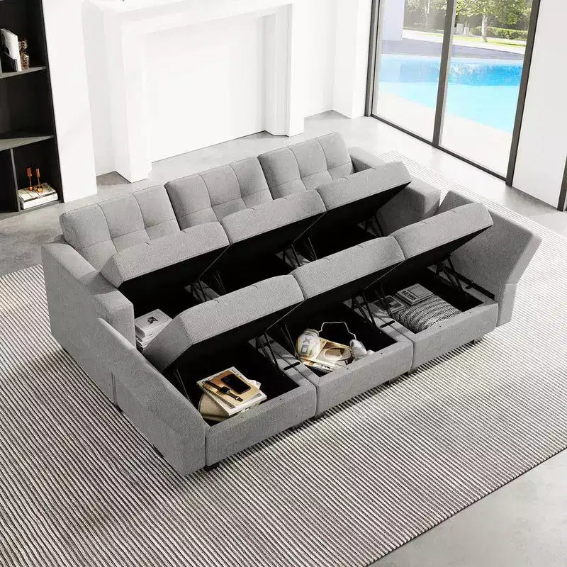 Canapé-lit modulaire Belffin Weave avec siège de rangement (6 places + 7 côtés)