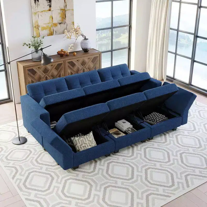 Canapé-lit modulaire Belffin Weave avec siège de rangement (6 places + 7 côtés)