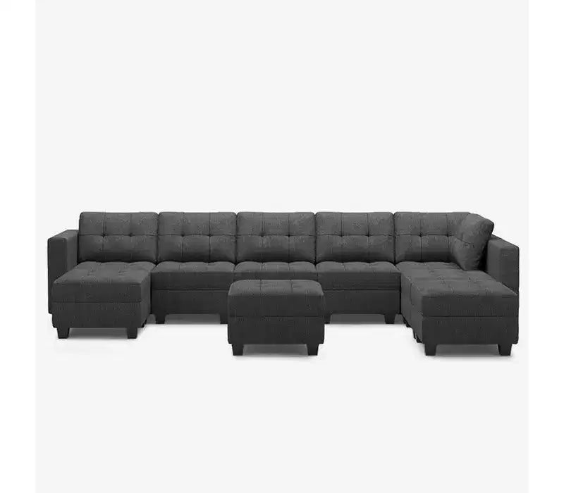 Canapé modulaire tressé Belffin avec assise de rangement et pouf (8 places + 8 côtés)