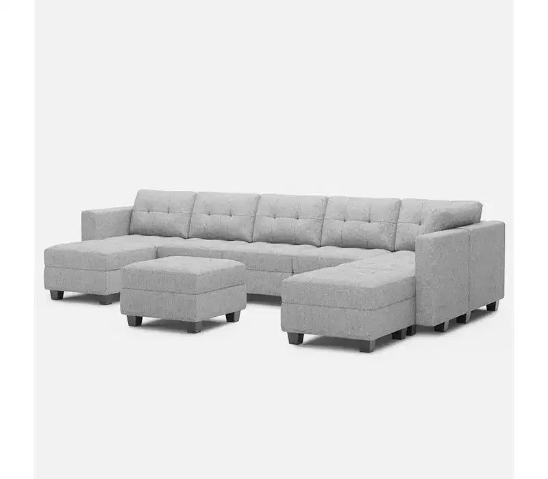Canapé modulaire tressé Belffin avec assise de rangement et pouf (8 places + 8 côtés)