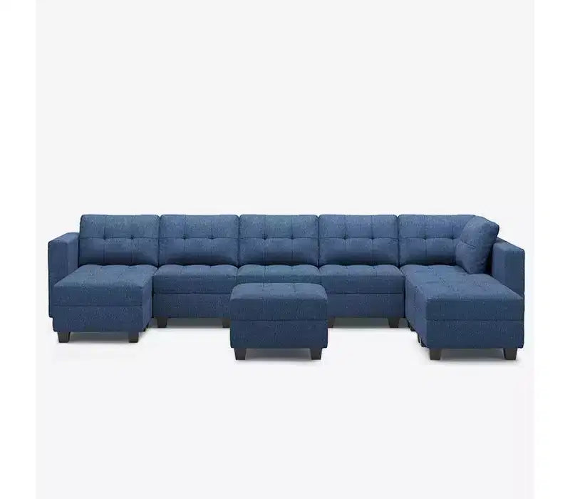 Canapé modulaire tressé Belffin avec assise de rangement et pouf (8 places + 8 côtés)