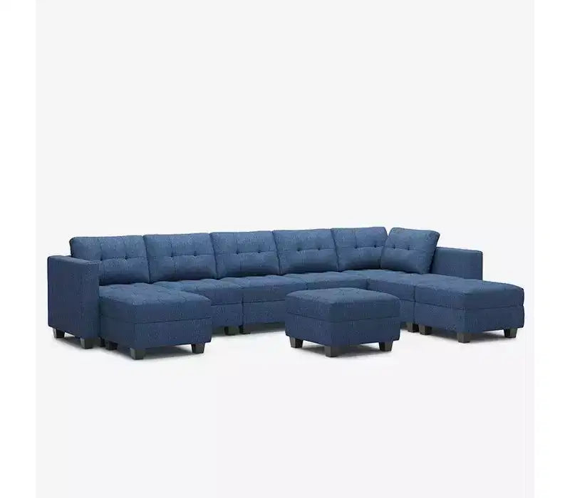 Canapé modulaire tressé Belffin avec assise de rangement et pouf (8 places + 8 côtés)