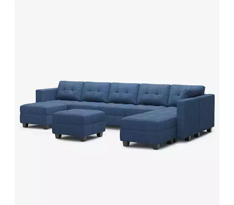 Canapé modulaire tressé Belffin avec assise de rangement et pouf (8 places + 8 côtés)