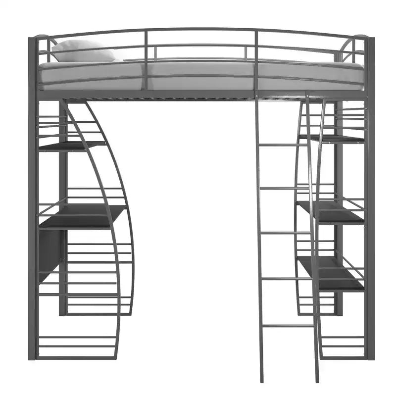 Lit mezzanine double en métal DHP Sage Studio avec bureau et étagères intégrés