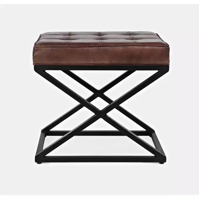 Jofran, Global Archive Distressed Genuine Leather Ottoman - Dark Sienna