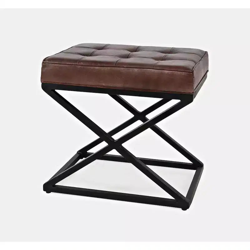 Jofran, Pouf ottoman en cuir véritable vieilli Global Archive - Sienne foncé