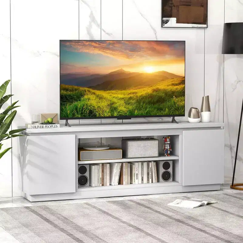 Meuble TV cheminée Costway pour téléviseurs jusqu'à 80 pouces avec cheminée électrique 3 étagères réglables Noir/Blanc