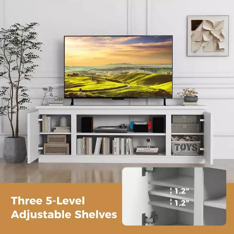 Meuble TV cheminée Costway pour téléviseurs jusqu'à 80 pouces avec cheminée électrique 3 étagères réglables Noir/Blanc