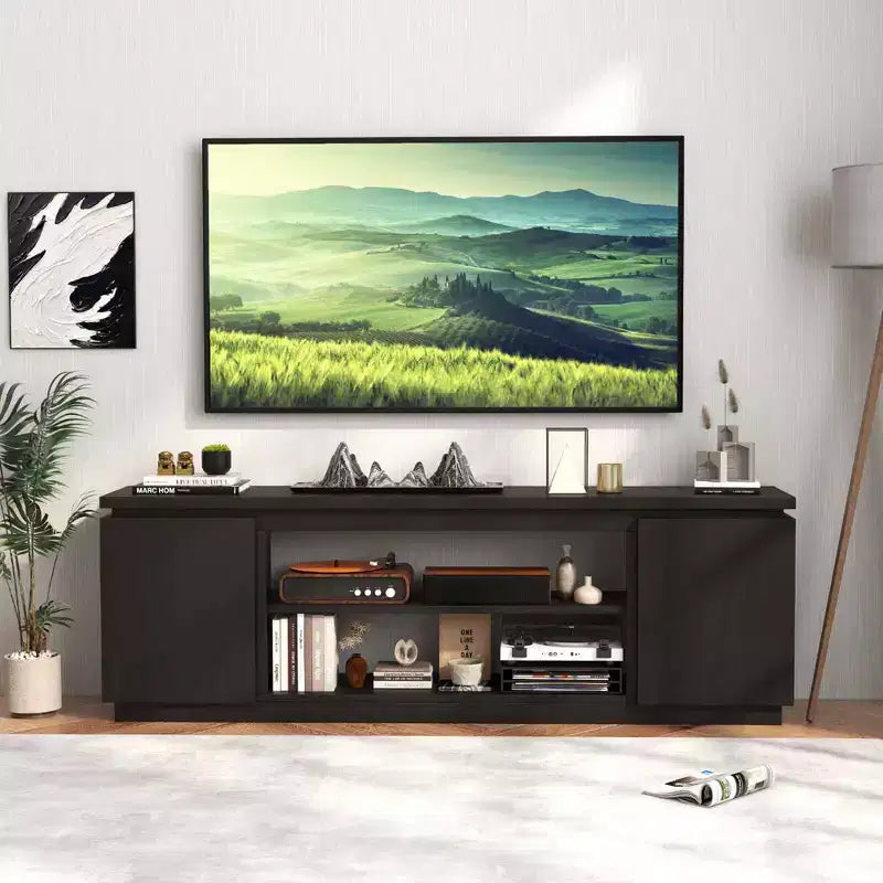 Meuble TV cheminée Costway pour téléviseurs jusqu'à 80 pouces avec cheminée électrique 3 étagères réglables Noir/Blanc