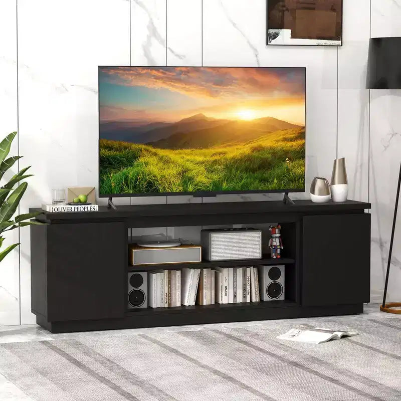 Meuble TV cheminée Costway pour téléviseurs jusqu'à 80 pouces avec cheminée électrique 3 étagères réglables Noir/Blanc