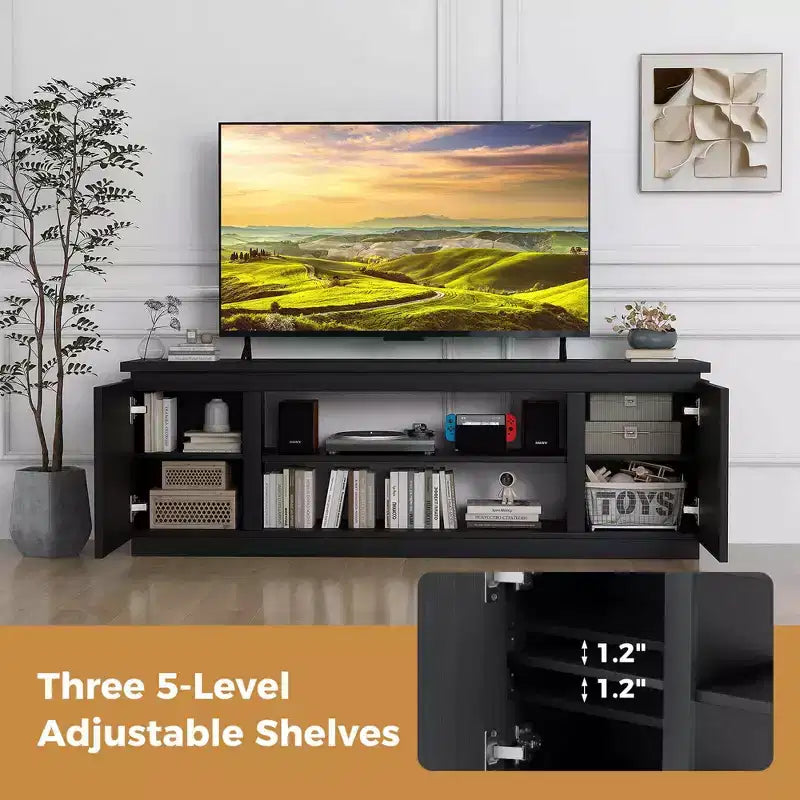 Meuble TV cheminée Costway pour téléviseurs jusqu'à 80 pouces avec cheminée électrique 3 étagères réglables Noir/Blanc