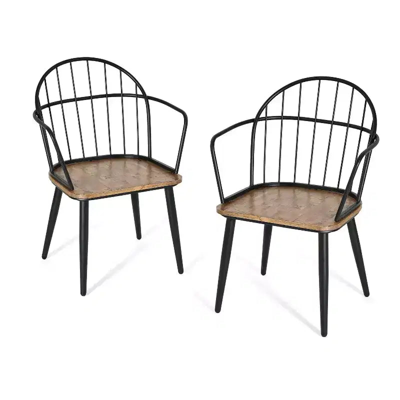 Ensemble de salle à manger 5 pièces avec 4 chaises de salle à manger et table ronde/carrée, Noir+Naturel/Noyer-ModernLuxe