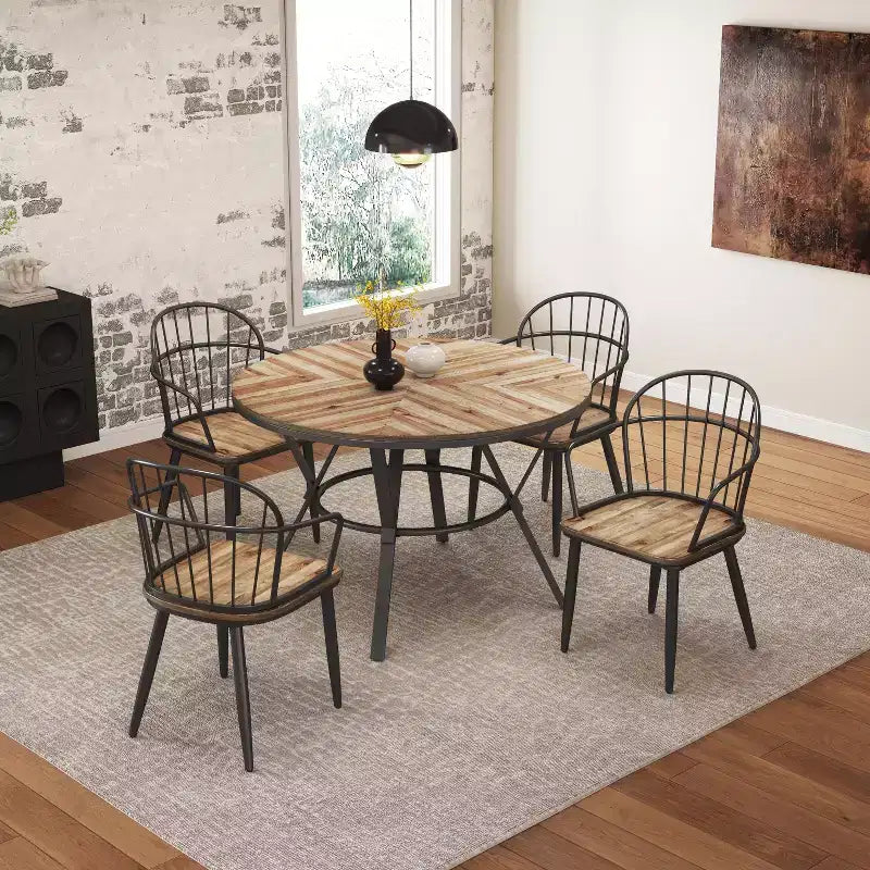 Ensemble de salle à manger 5 pièces avec 4 chaises de salle à manger et table ronde/carrée, Noir+Naturel/Noyer-ModernLuxe