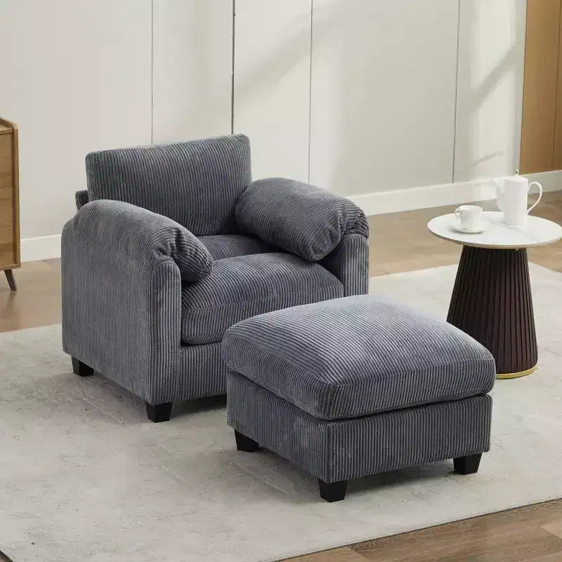 HYLEORY Fauteuil simple avec pouf, Canapé Cloud moderne en velours côtelé avec méridienne convertible, Ensemble de canapés rembourrés pour salon et bureau