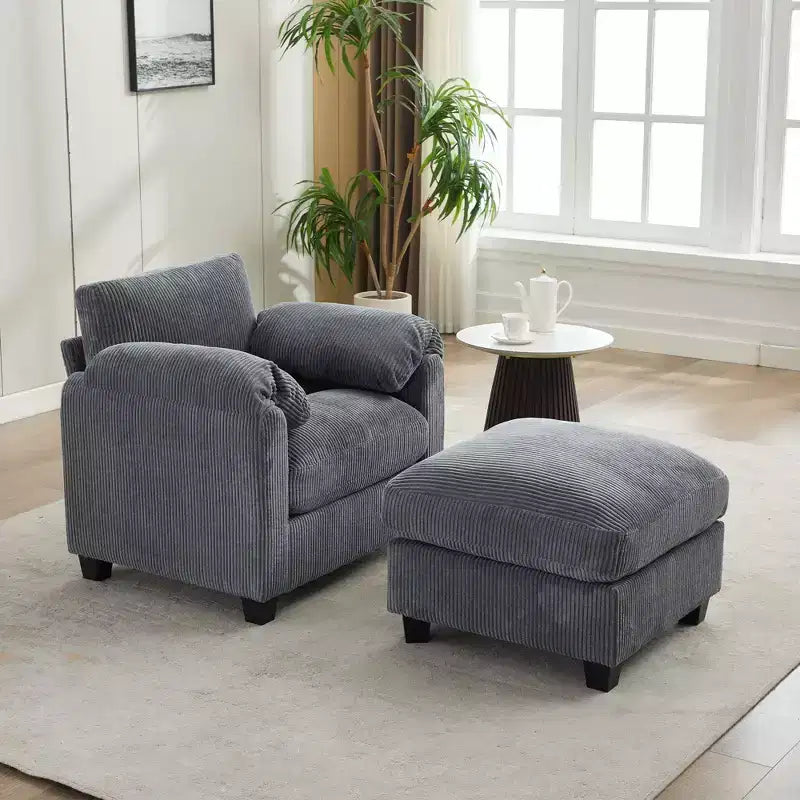 HYLEORY Fauteuil simple avec pouf, Canapé Cloud moderne en velours côtelé avec méridienne convertible, Ensemble de canapés rembourrés pour salon et bureau