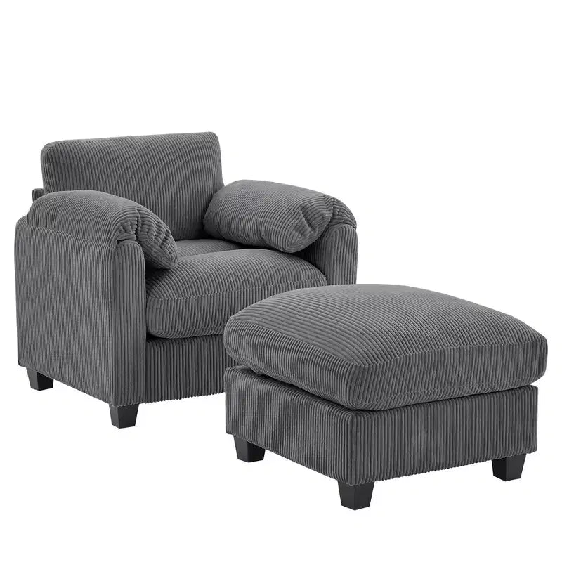 HYLEORY Fauteuil simple avec pouf, Canapé Cloud moderne en velours côtelé avec méridienne convertible, Ensemble de canapés rembourrés pour salon et bureau