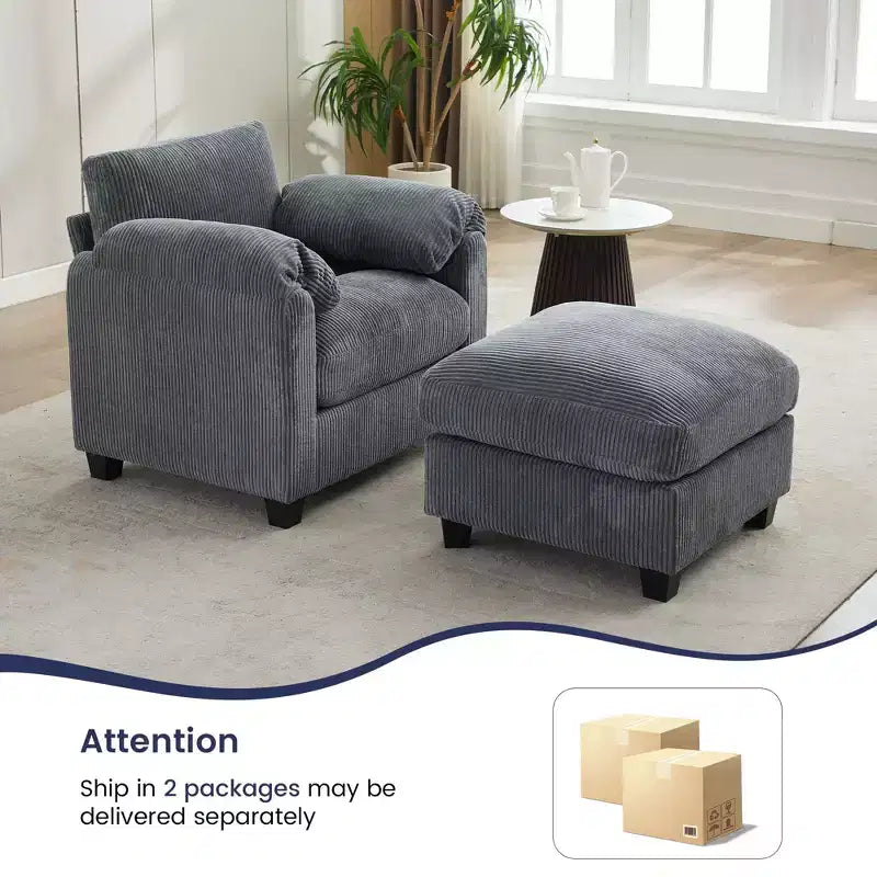 HYLEORY Fauteuil simple avec pouf, Canapé Cloud moderne en velours côtelé avec méridienne convertible, Ensemble de canapés rembourrés pour salon et bureau